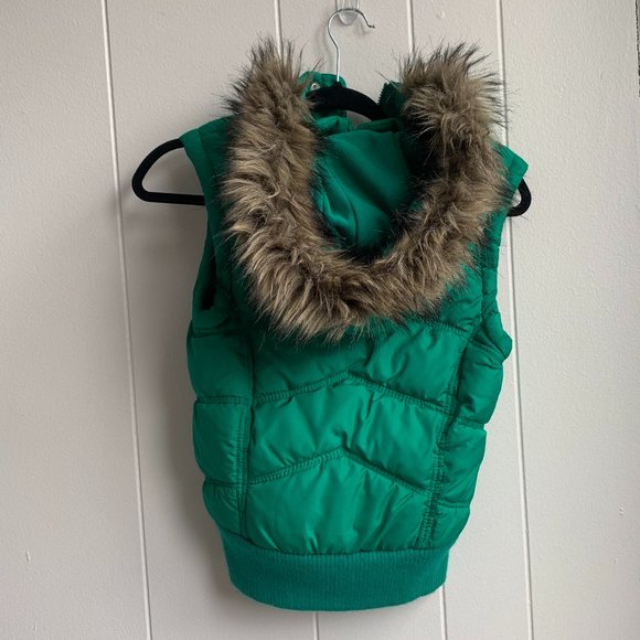 Aeropostale Green Puffer Jacket with Pockets & Hood with Fur - Picture 2 of 8